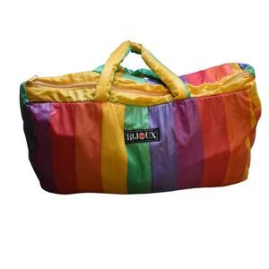 Vintage 80s Bijoux Rainbow Stripe Parachute Large Weekender Purse Bag Tote